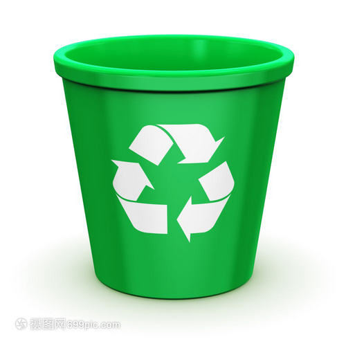 创意摘要纸回收环境保护和自然养商业概念空绿色办公室回收垃圾箱带有可回收的符号图标或白色背景上孤立的标志