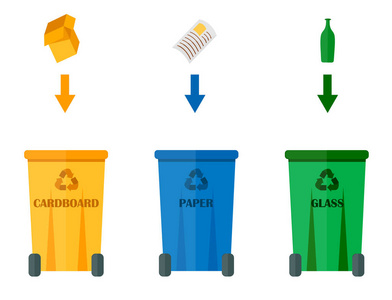 不同回收垃圾分类处理、处理改造垃圾利用图标矢量图